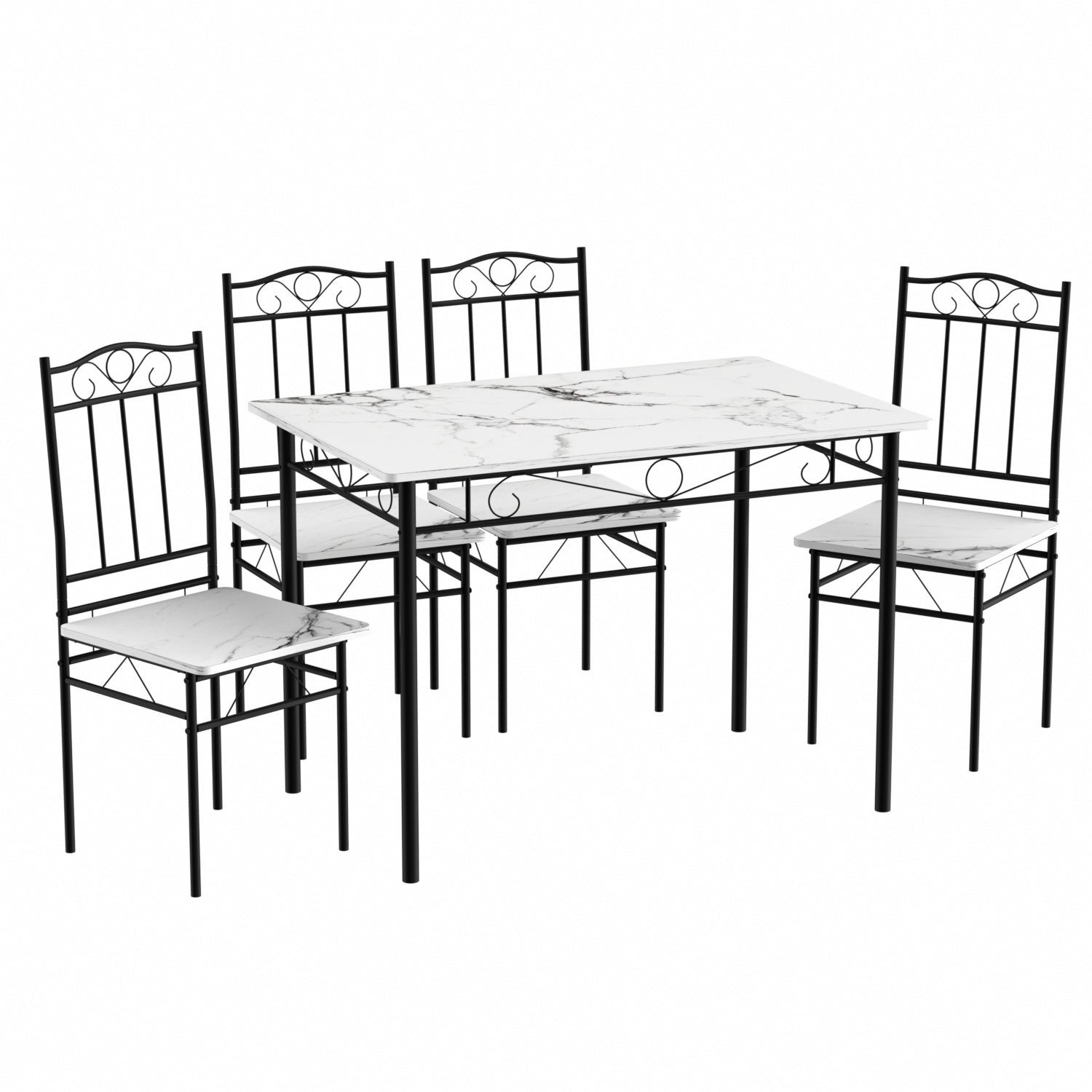 Ensemble table à manger 109x 69x 75 cm et 4 chaises - marbre noir et ...