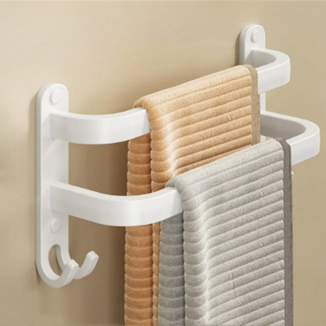 Biały wieszak na ręczniki montowany na ścianie – wiszący wieszak na ręczniki łazienkowe, bez wiercenia – porządek i elegancja, podwójny, 30 cm