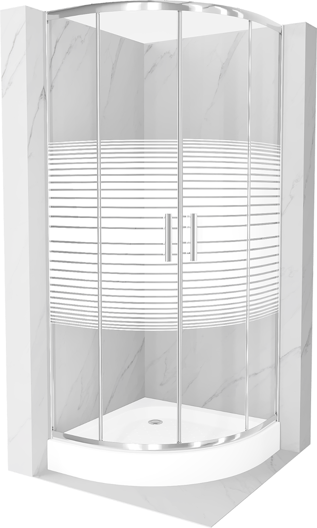 Cabine de douche Mexen Rio demi-ronde 70 x 70 cm, rayures, chrome + receveur Rio, blanc - 863-070-070-01-20-4710