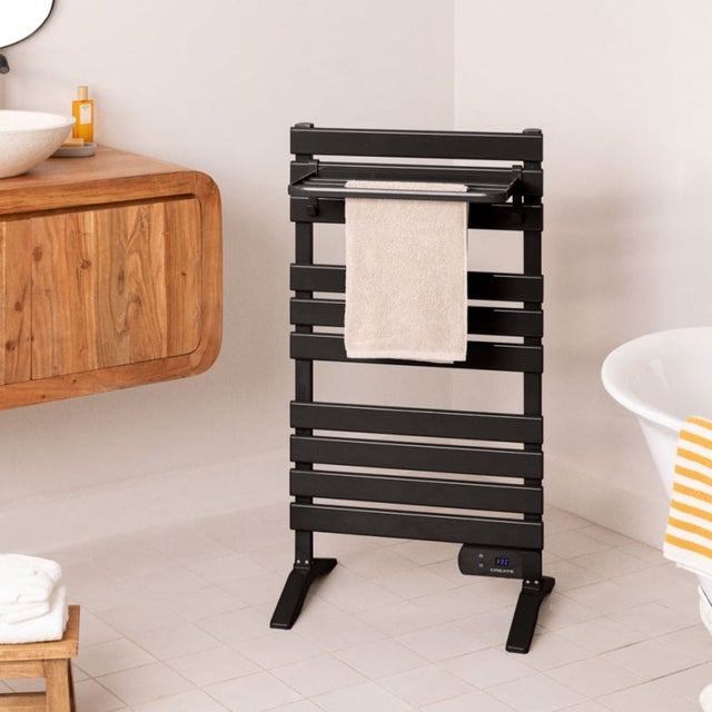 WARM TOWEL - Secador de toalhas elétrico de 500W no chão ou na parede com pés e prateleira