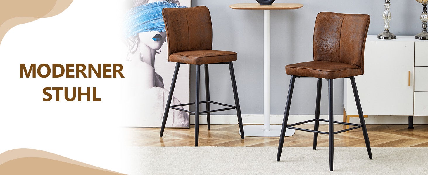 Lot de 2 Tabourets de Bar Marron Ergonomiques Chaise Haute de Cuisine 44x44x101 cm en Tissu Technique pour Îlot de Cuisine et Comptoir Moderne brun - 7