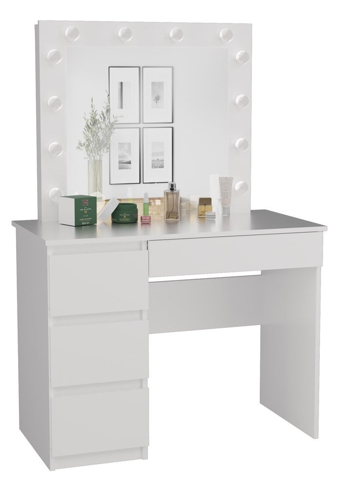 Toaletka Kosmetyczna Topeshop z Lustrem Marina z Biurkiem Mijas Lewe Biel 51x98x146 cm 1 szt.