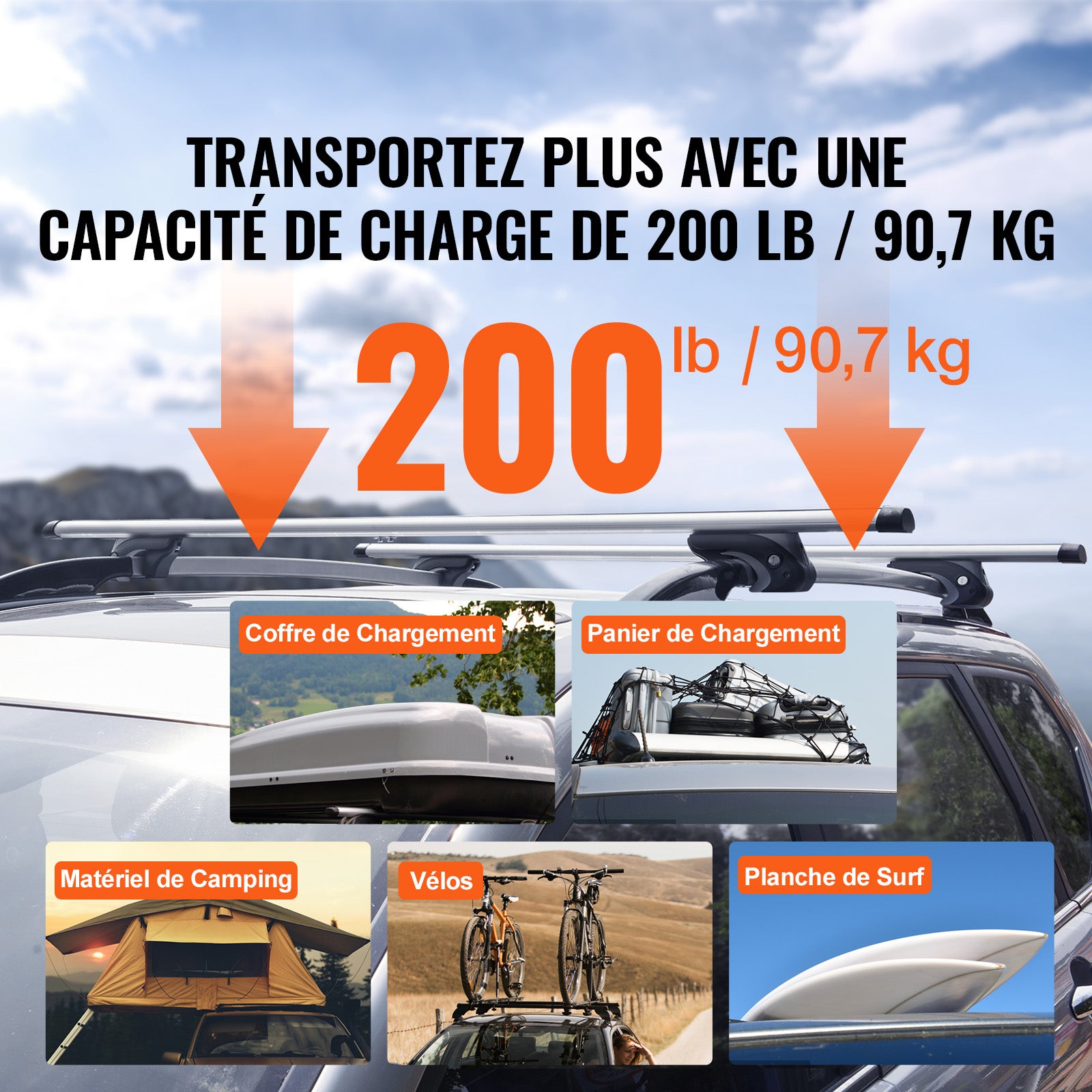 Barres de Toit Transversales Universelles VEVOR 2PCs Verrouillables Porte-Bagages Voiture en Aluminium Charge 90,7 kg Galerie de Toit - 4