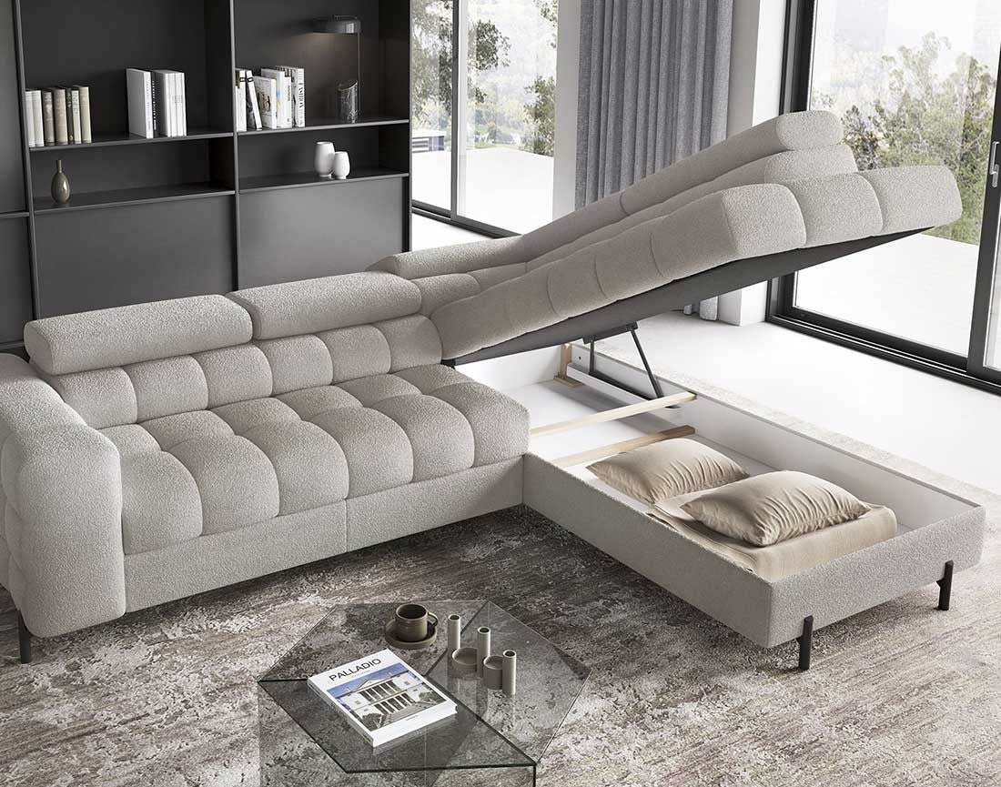 Canapé d'angle droit convertible 5 places en tissu bouclette taupe - ELISA - Best Mobilier - 2