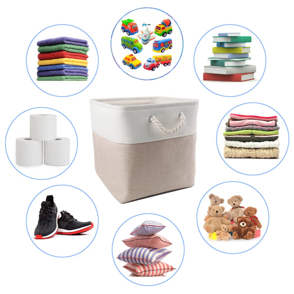 Cube de Rangement Tissu, Panier Cube de Rangement, (Blanc kaki clair, 28x28x28cm/3 Paquet) - 7