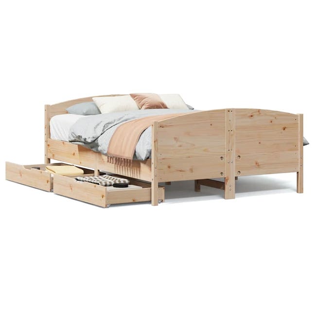 Cadre Lit 140x190 Cm HOMCOM - Bois Et Acier, Sommier à Lattes Inclus, Rangement Dessous 26 Cm - Assemblage Facile, Style Industriel Noir