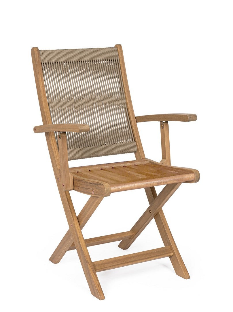 Zestaw 2 składanych krzeseł z podłokietnikami z drewna akacjowego i zielonej liny polipropylenowej