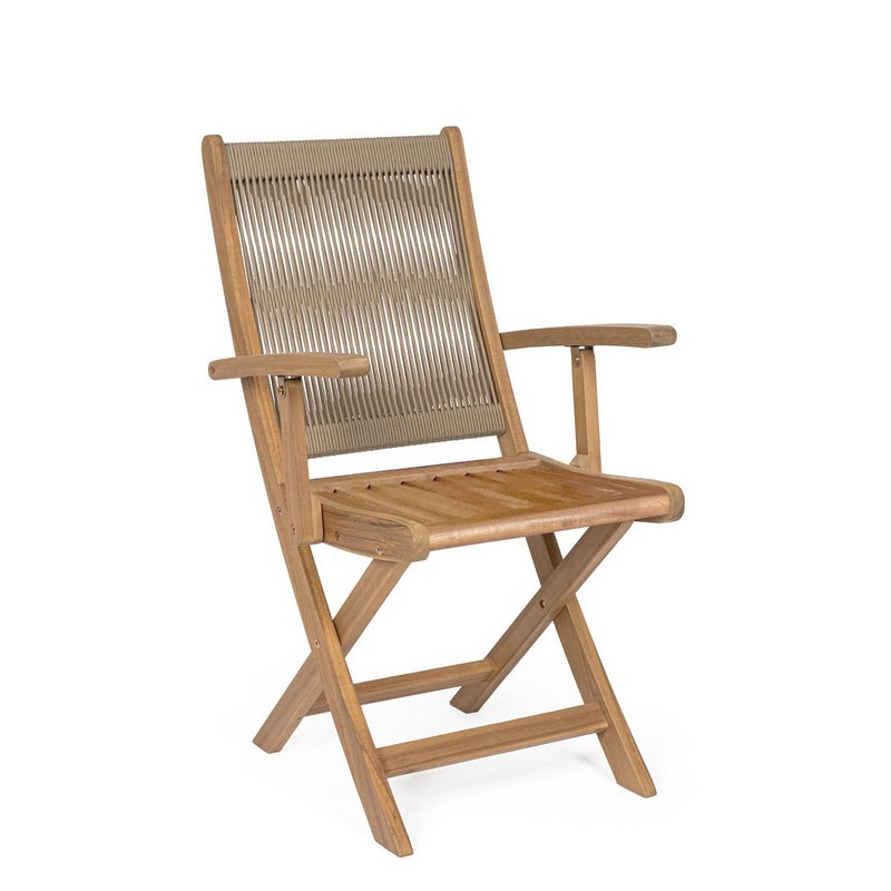 Zestaw 2 składanych krzeseł z podłokietnikami z drewna akacjowego i zielonej liny polipropylenowej