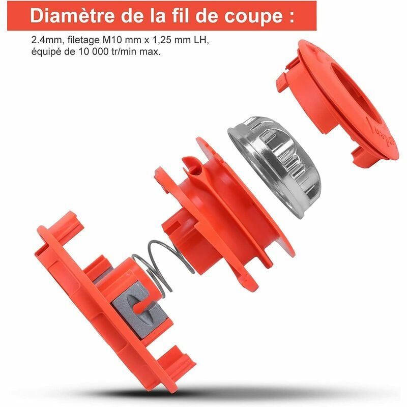 Bobine Fil Tete debroussailleuse Universelle M10 X 1,25 avec 2,4mm x 15m Fil Nylon - 4