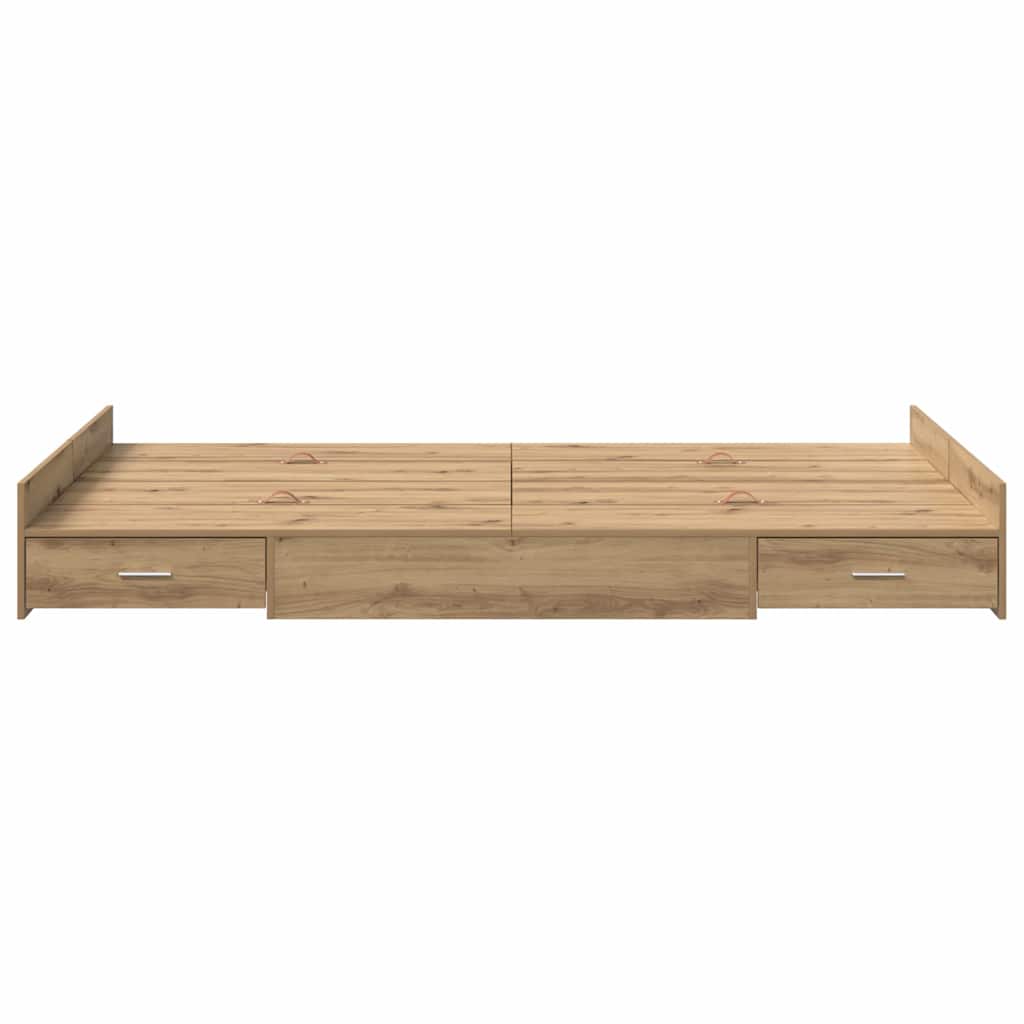 Cadre de lit avec rangement, chêne artisanal, pour la chambre, 120 × 190 cm - 5
