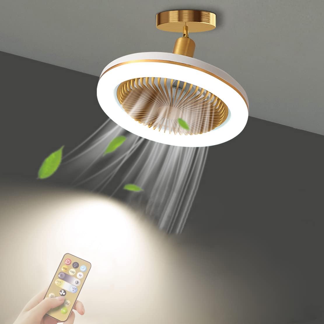 Mini Ventilatore A Soffitto Con Luce Incorporata, 30W, 3 Velocità E Dimmer, Motore In Rame, Bianco, Adatto A Bagno E Balcone