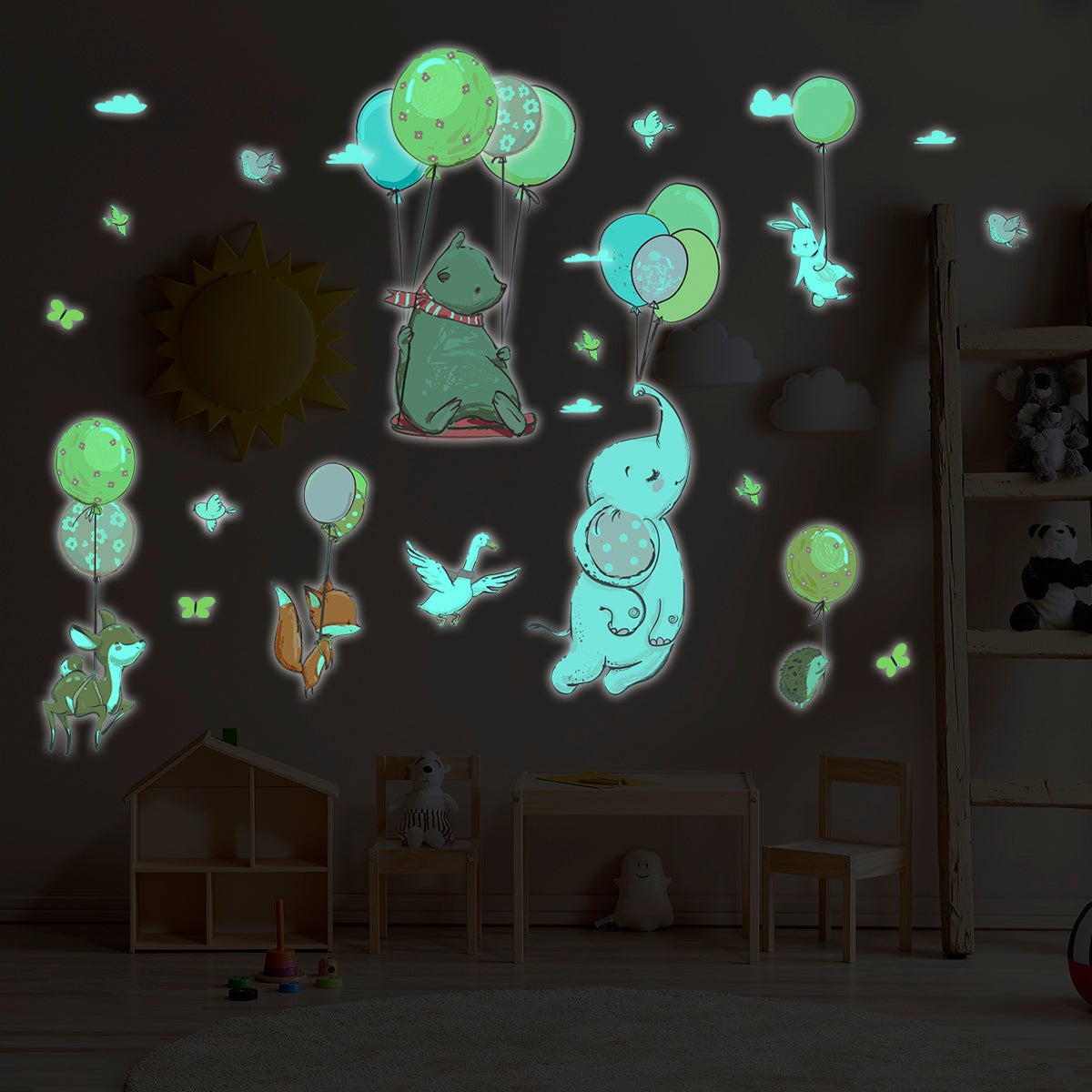 Adesivi fosforescente animali e palloncini in aria - Sticker adesivo - adesivi murali - 80x60cm - 3