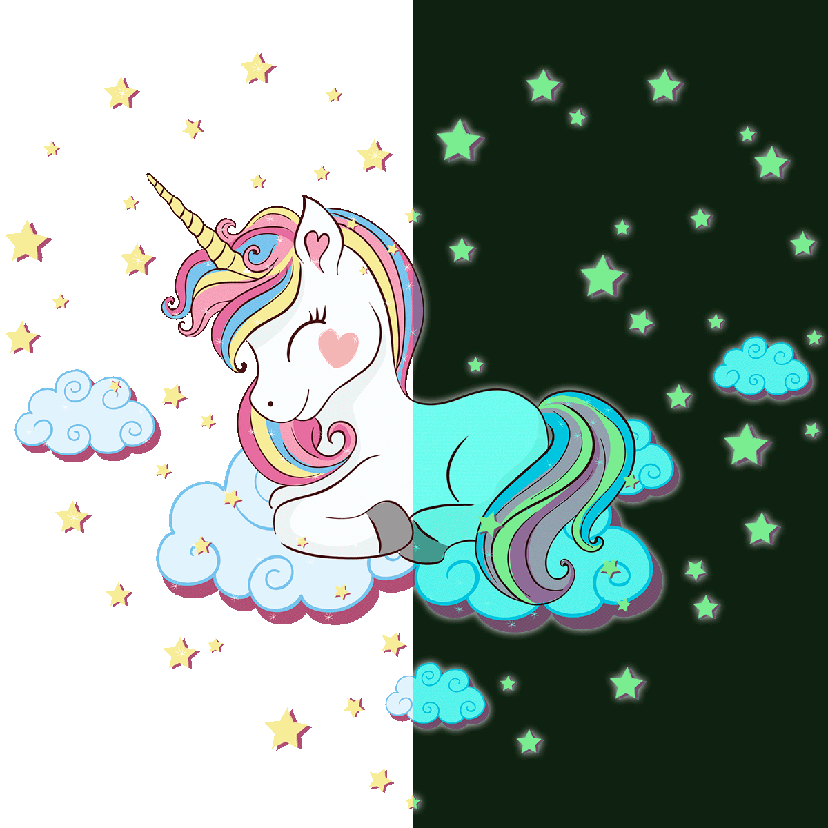 Adesivi fosforescente unicorno tra le nuvole - Sticker adesivo - adesivi murali - 40x45cm - 2