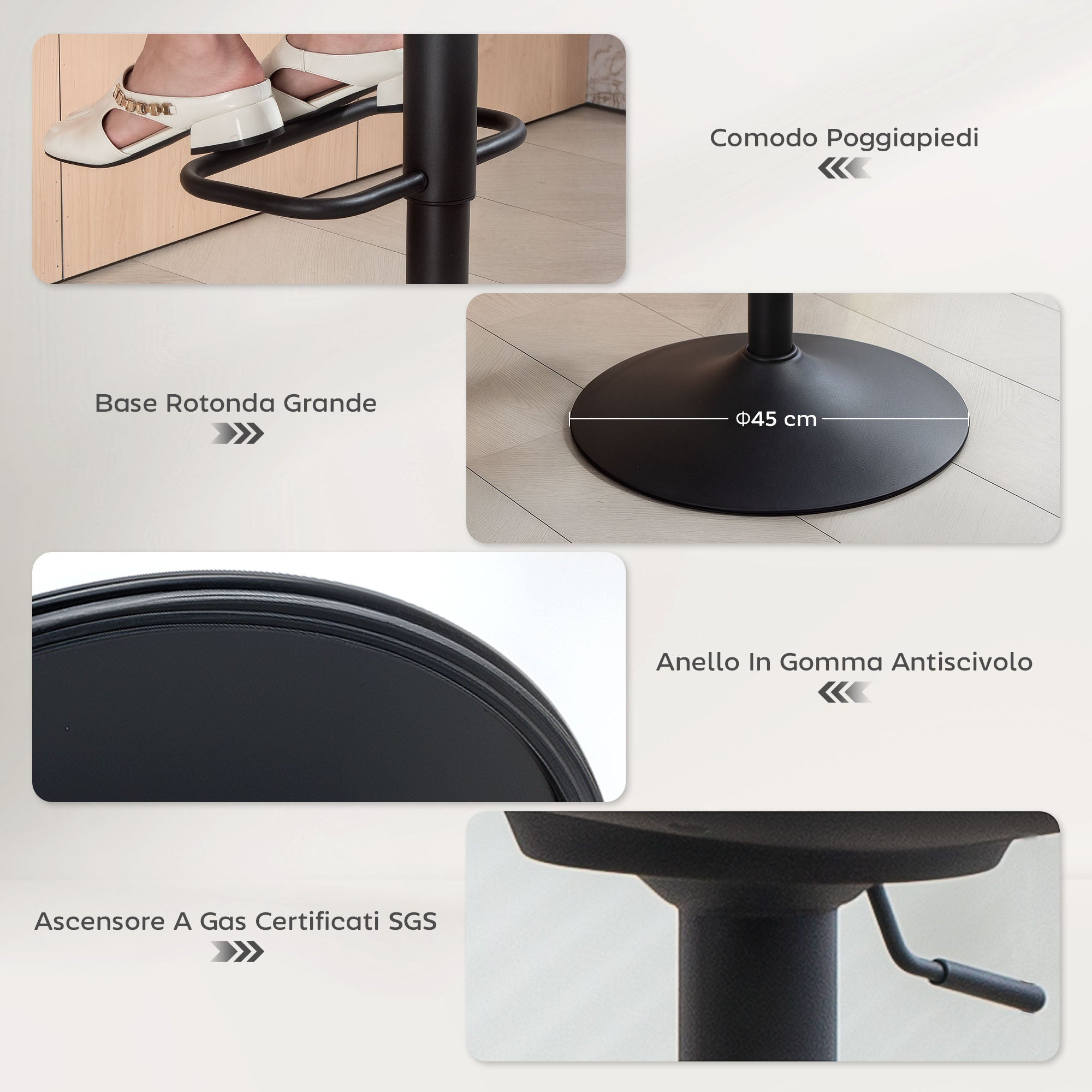 HOMCOM Set 2 Sgabelli da Bar con Altezza Regolabile, Seduta Girevole in Tessuto e Poggiapiedi, Beige - 7