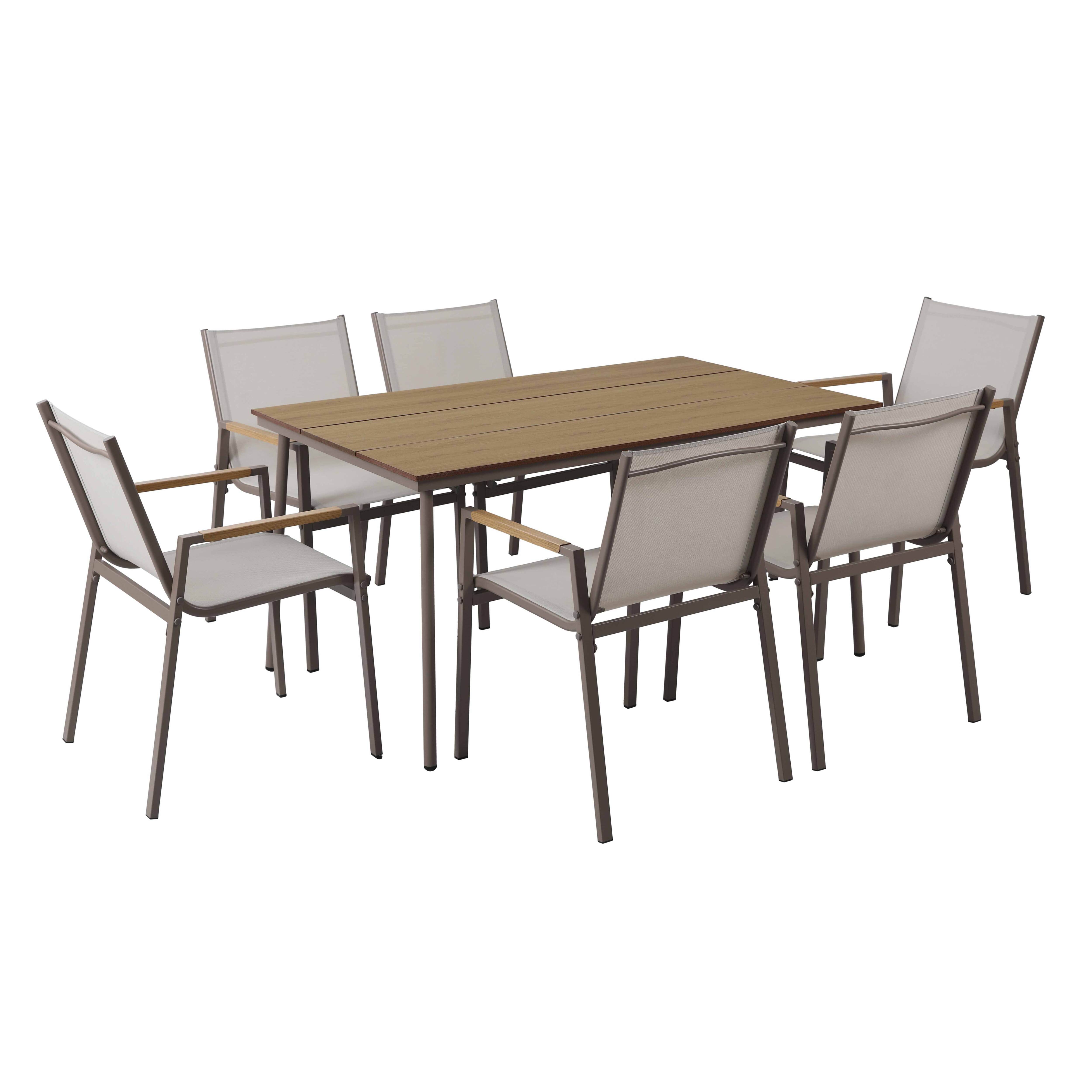 Ensemble table de jardin ovale 150x90 cm et 6 chaises taupe - 2
