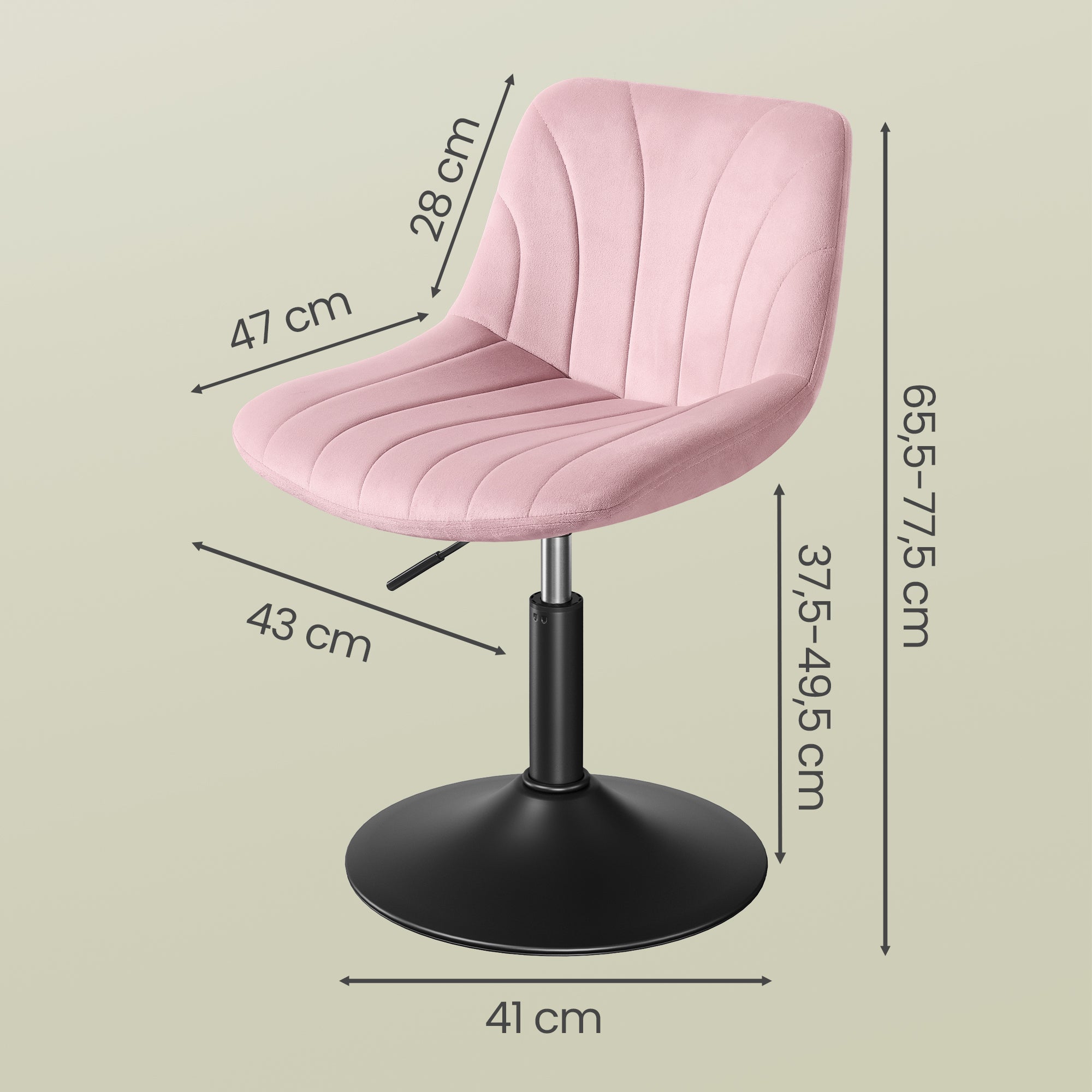 Chaise de Coiffeuse Réglable, Tabouret avec Dossier, Rotation 360°, Velours, pour Coiffeuse, Rose - 5