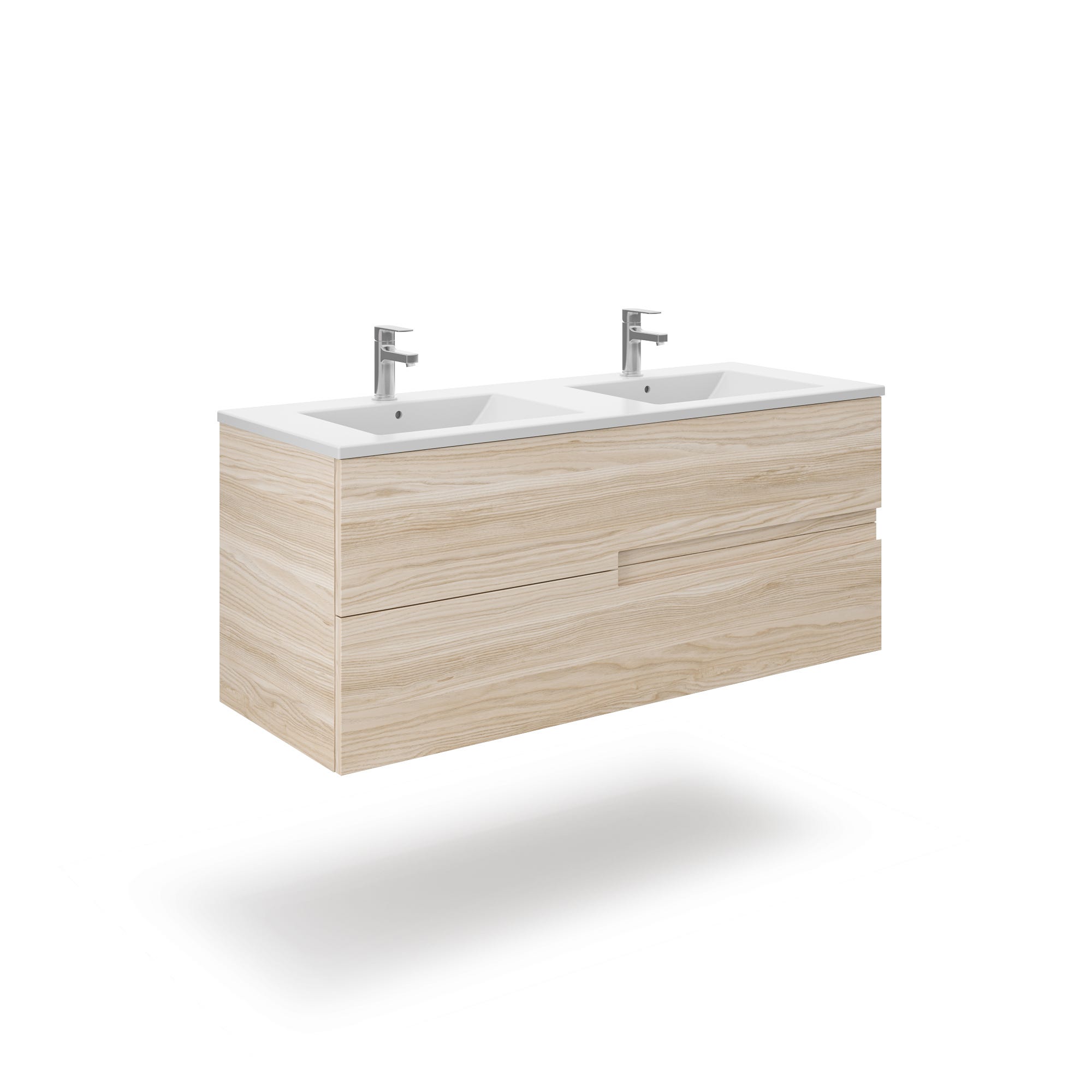 Meuble Suspendu Salle De Bain 120 Cm Blanc Mat/Brillant - Armoire Flottante Portes Brillantes