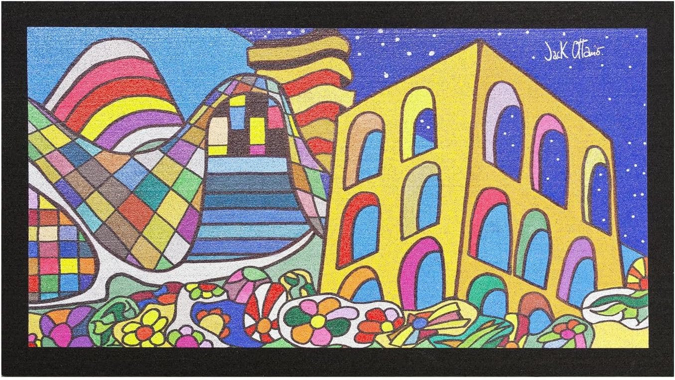 Felpudo de goma reciclado 40x70 cm sostenible antideslizante entrada casa rectangular pop art jack ottanio dib_pop buildings (c)