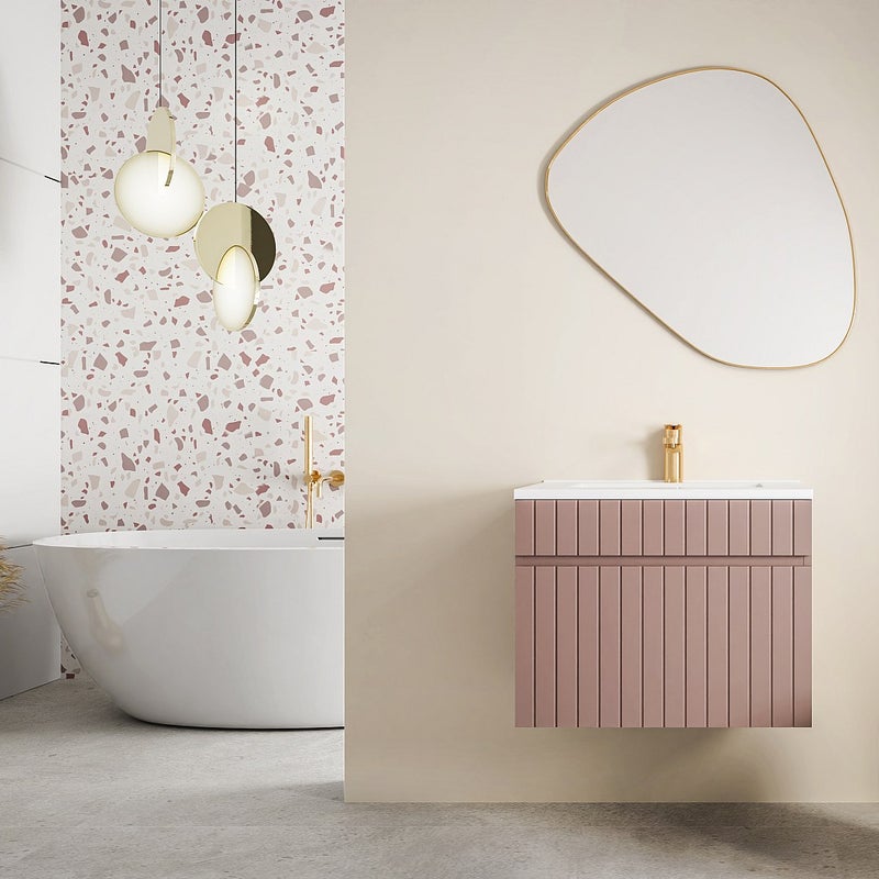 Szafka pod umywalkę wisząca ryflowana różowa - 60 cm - SATARA