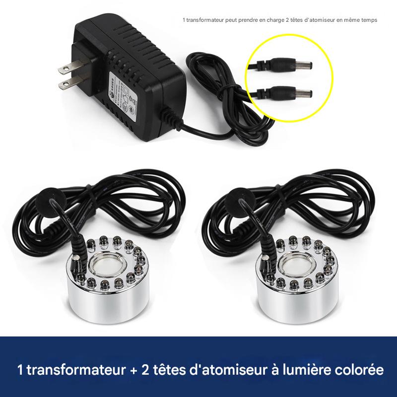 Ultrasonowy nawilżacz powietrza z 2 głowicami, głowice rozpylające z światłem w jednym lub dwóch kolorach + transformator, duża objętość mgły