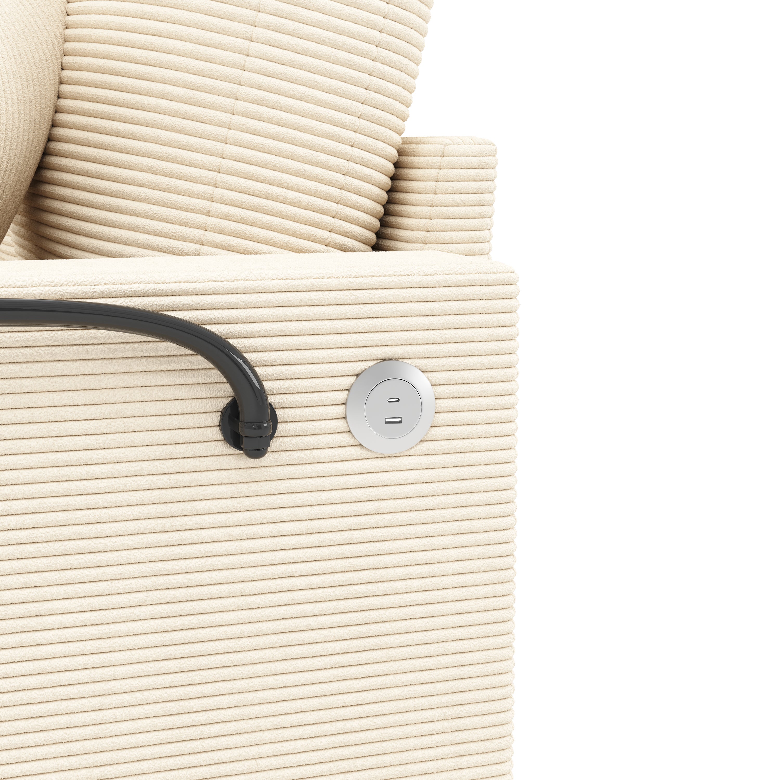 Canapé convertible multifonction 2 places avec port USB et porte-gobelet, banquette lit avec support téléphone pour salon ou bureau, 140cm, Beige - 9