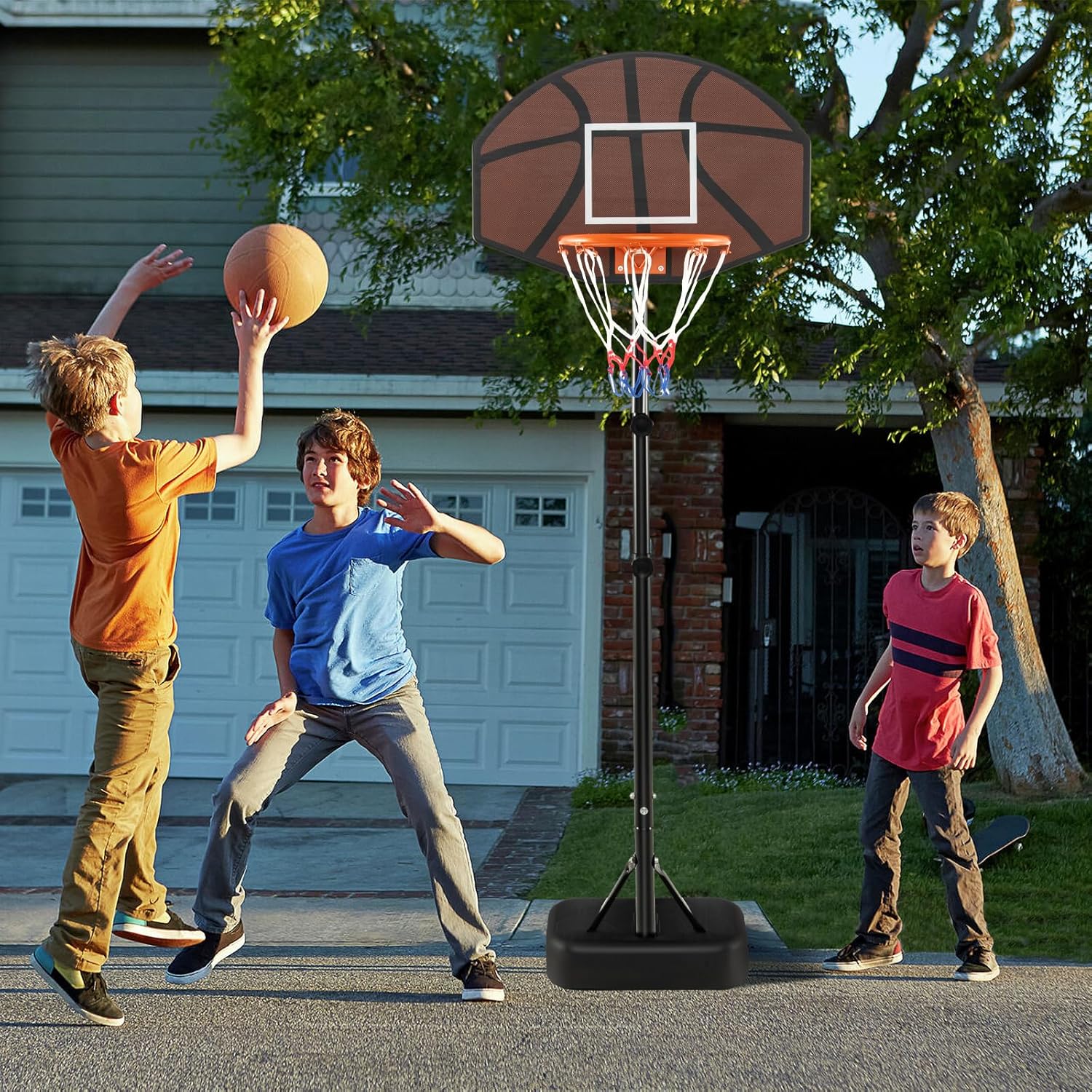 Canestro Da Basket Regolabile COSTWAY Per Bambini - Altezza 90-210 Cm, Con Ruote, Base Riempibile E Tabellone Infrangibile