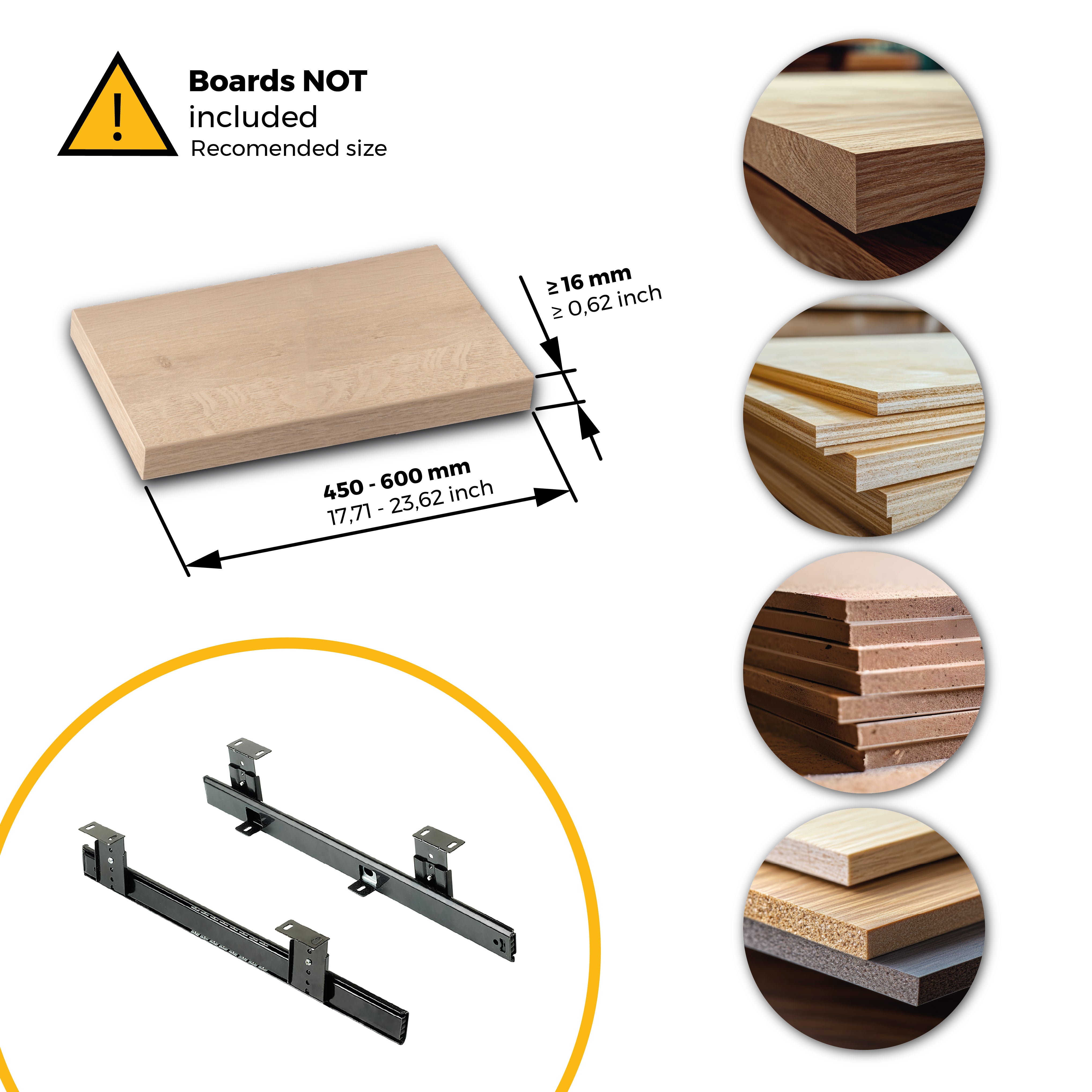 Emuca conjunto de corrediças porta-teclados com rolamentos de esferas em aço, Aço, Zincado preto - 5