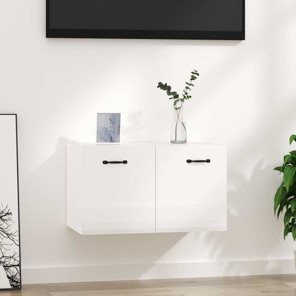 Meuble TV blanc brillant 80x35x45 cm bois d'ingénierie - SALUTUYA
