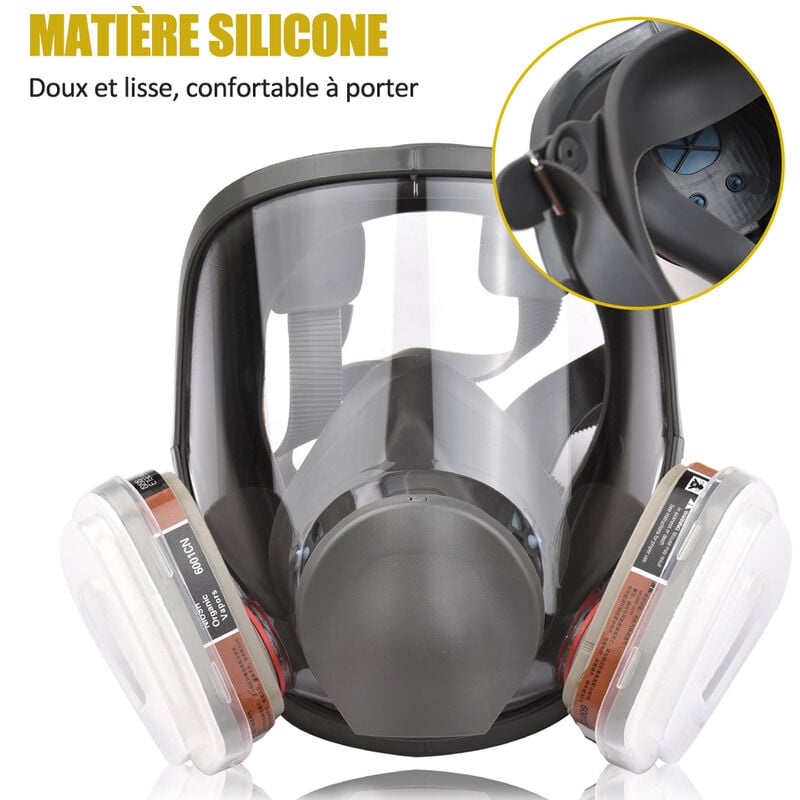 16 en 1 masque complet Masque à gaz 1 corps de masque + 2 x cartouches 3 + 2 x bouchons de filtre + 10 tampons de filtre + 1 sac de rangement - 4