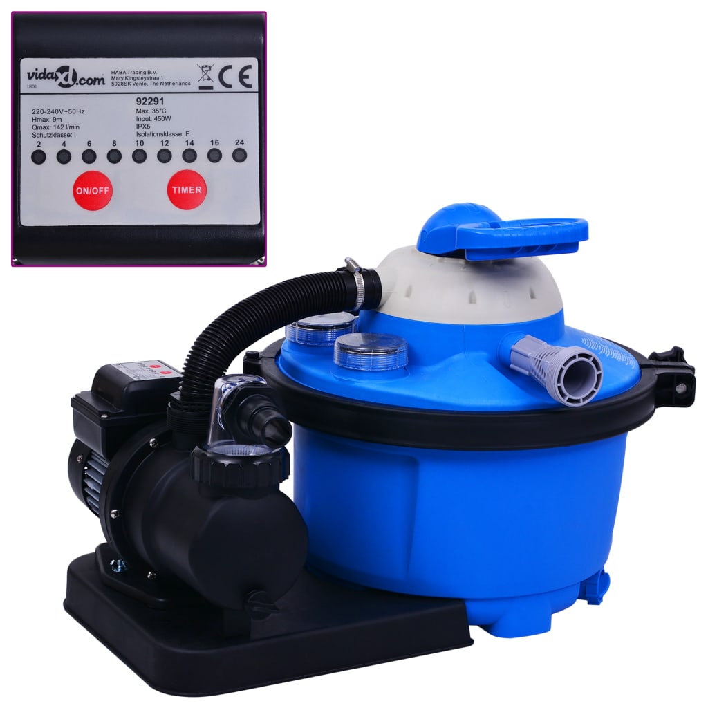 Vidaxl Bomba Filtro De Arena Con Temporizador 450 W 25 L Azul/Negro , Leroy Merlin