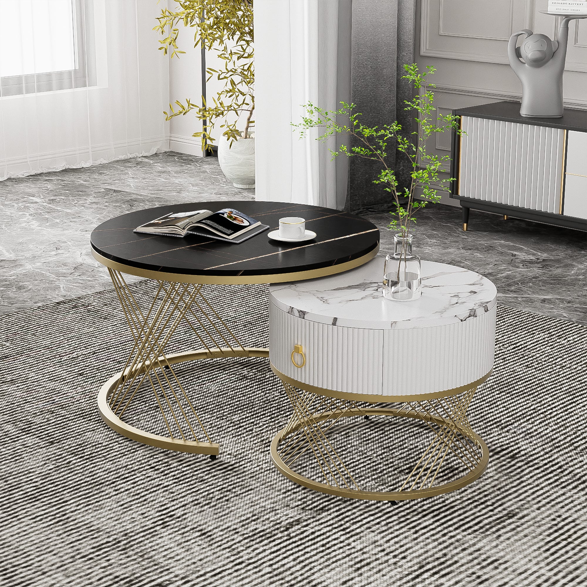 Set de deux tables basses avec plateau circulaire en marbre | Maisons du Monde Set de deux tables basses avec plateau circulaire en marbre | Maisons du Monde