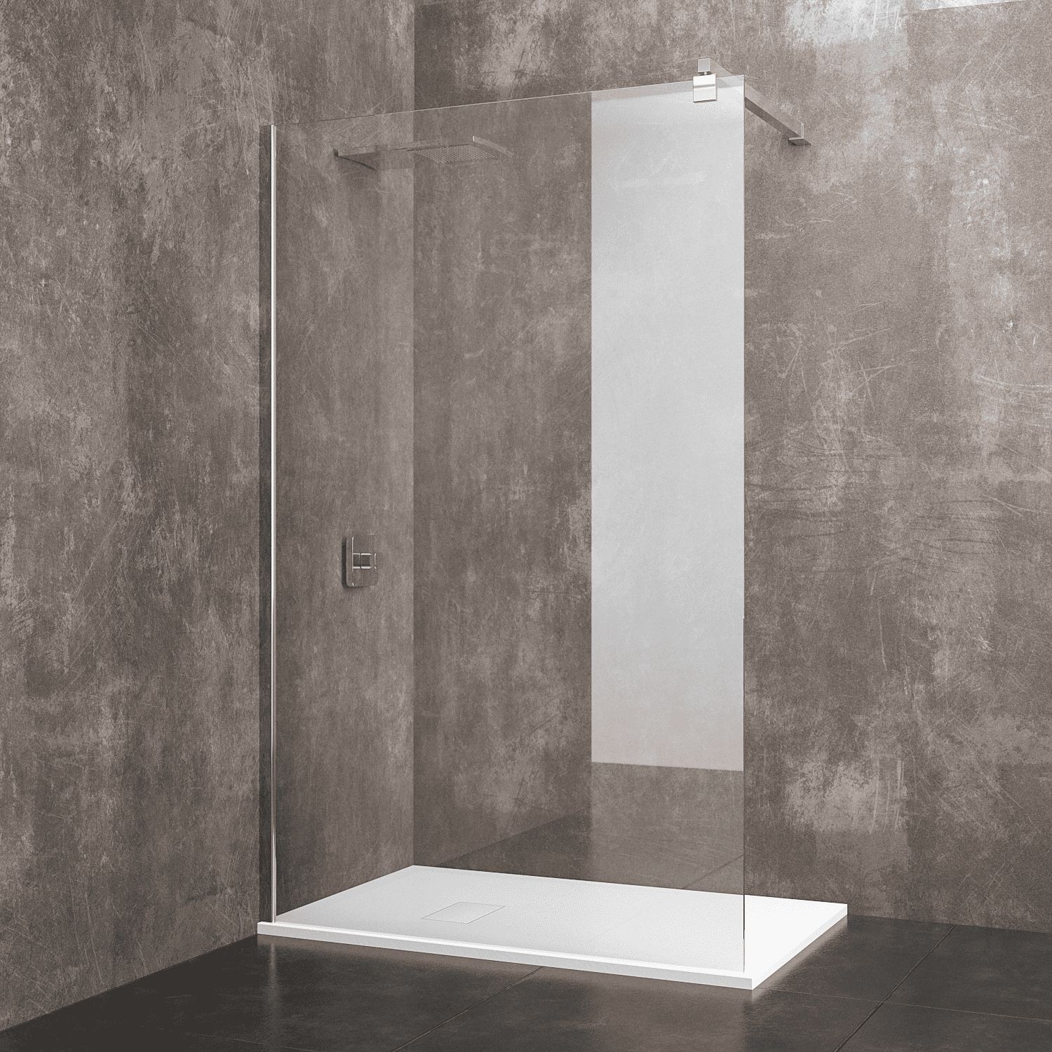 Parete Doccia Walk-in Con Barra Stabilizzatrice Tagliabile 90cm Cristallo 8mm Temperato Trasparente Anticalcare Easyclean 4590592