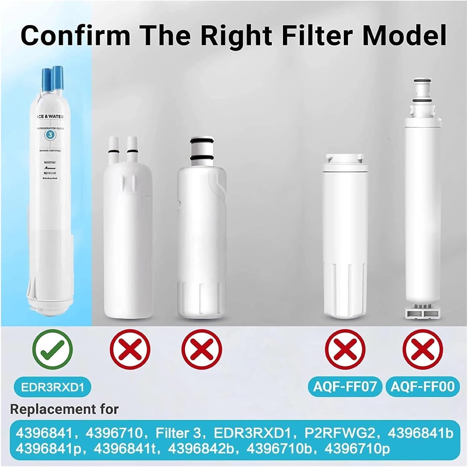 Filtre à eau pour réfrigérateur EDR3RXD1, Compatible 4396841 4396710, filtre 3 P2RFWG2 9030 9083 (2 pièce) - 2