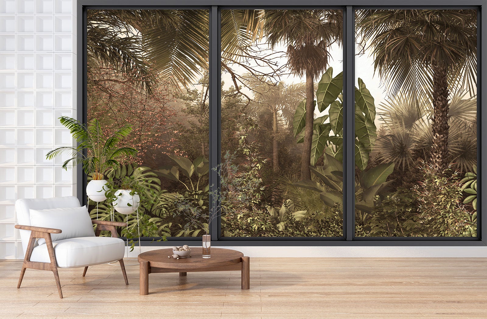 Papier peint panoramique Trompe l'oeil baie vitrée - Jungle - Largeur 325 cm x Hauteur 195 cm - 3