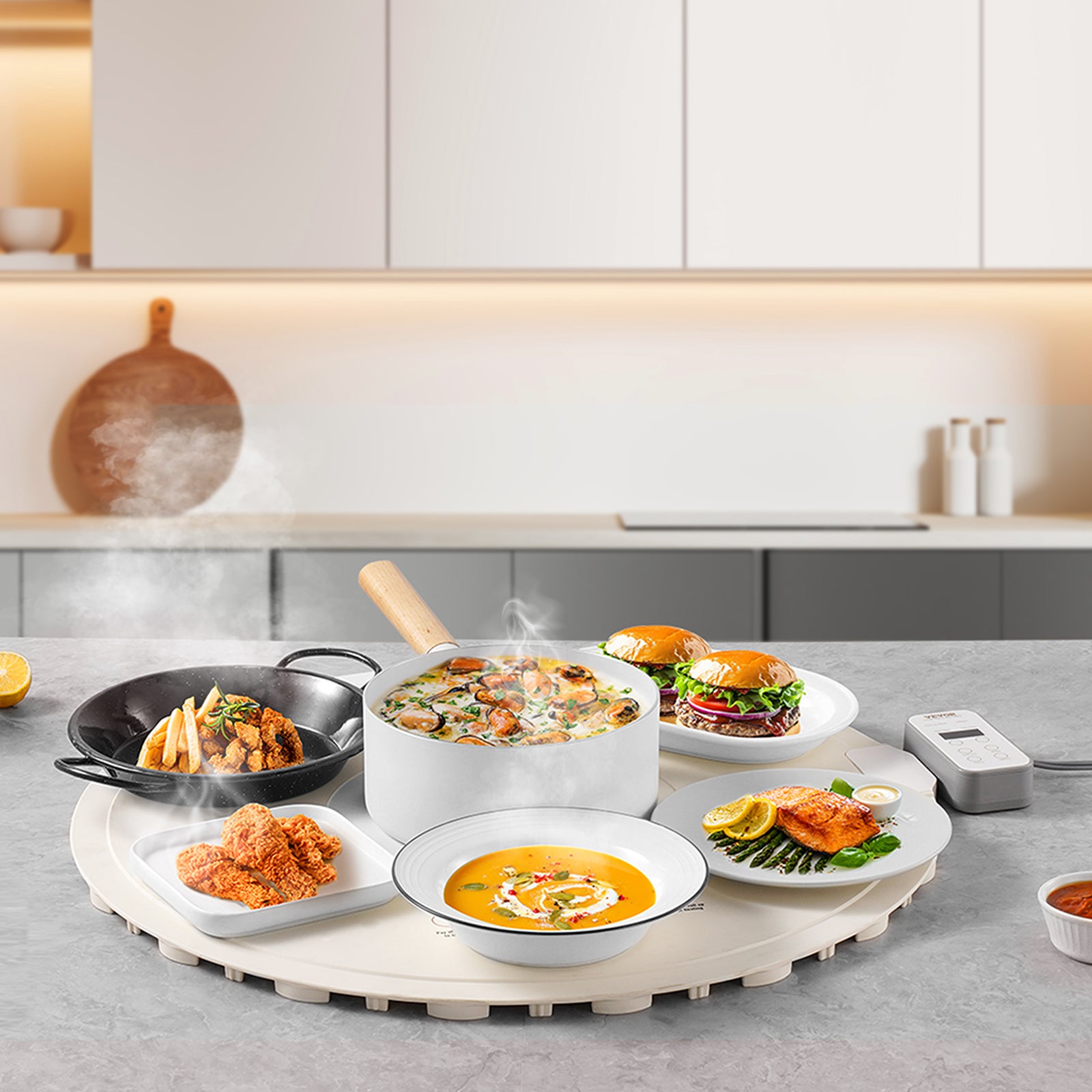 Scaldavivande Elettrico in Silicone,VEVOR 60 cm,Tappetino Riscaldante con 4 Impostazioni di Temperatura,Spegnimento Automatico,Adatto Ristoranti - 8