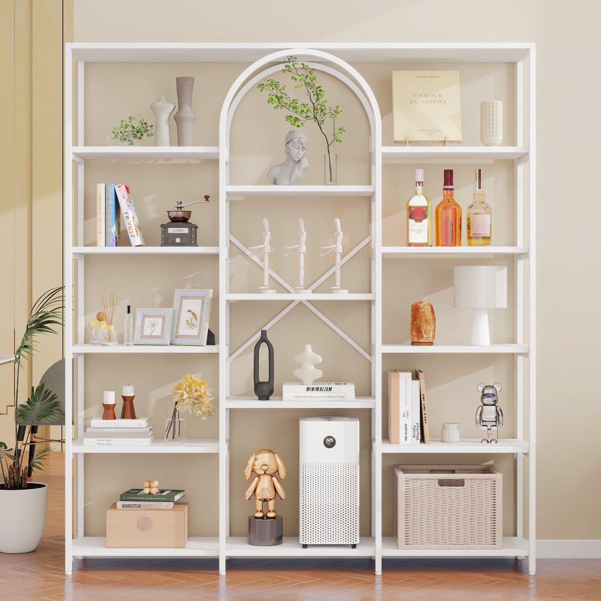 Regał z 5 półkami i przegródkami - 160 x 30 x 180 cm - MDF i stal - biały