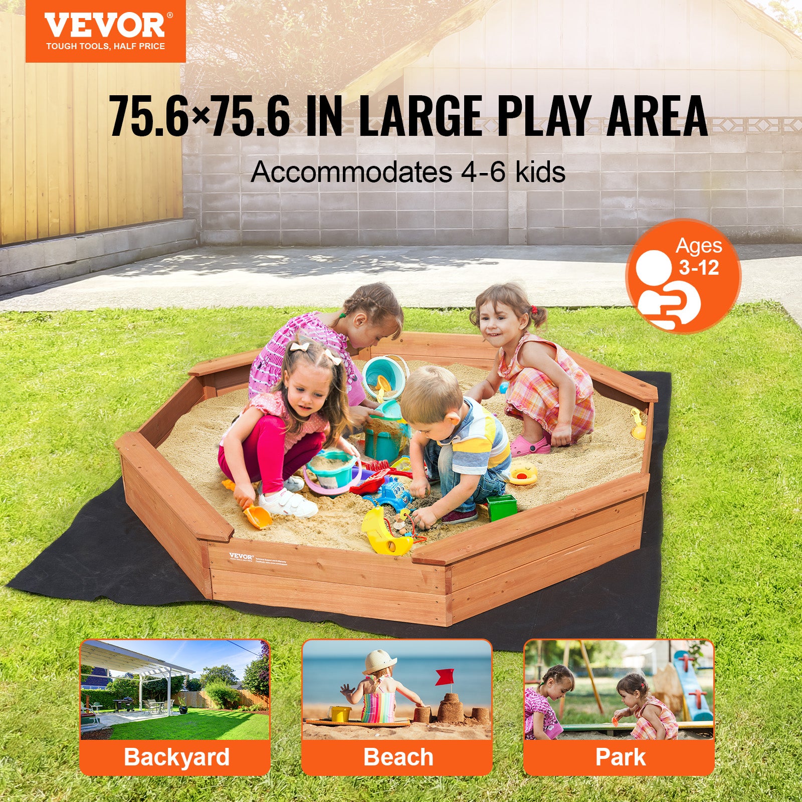 Cama de areia dobrável,VEVOR 1920 x 1920 x 230 mm,cama de areia octogonal com 4 lados e fundo duplo,jardim exterior,praia,parque - 2
