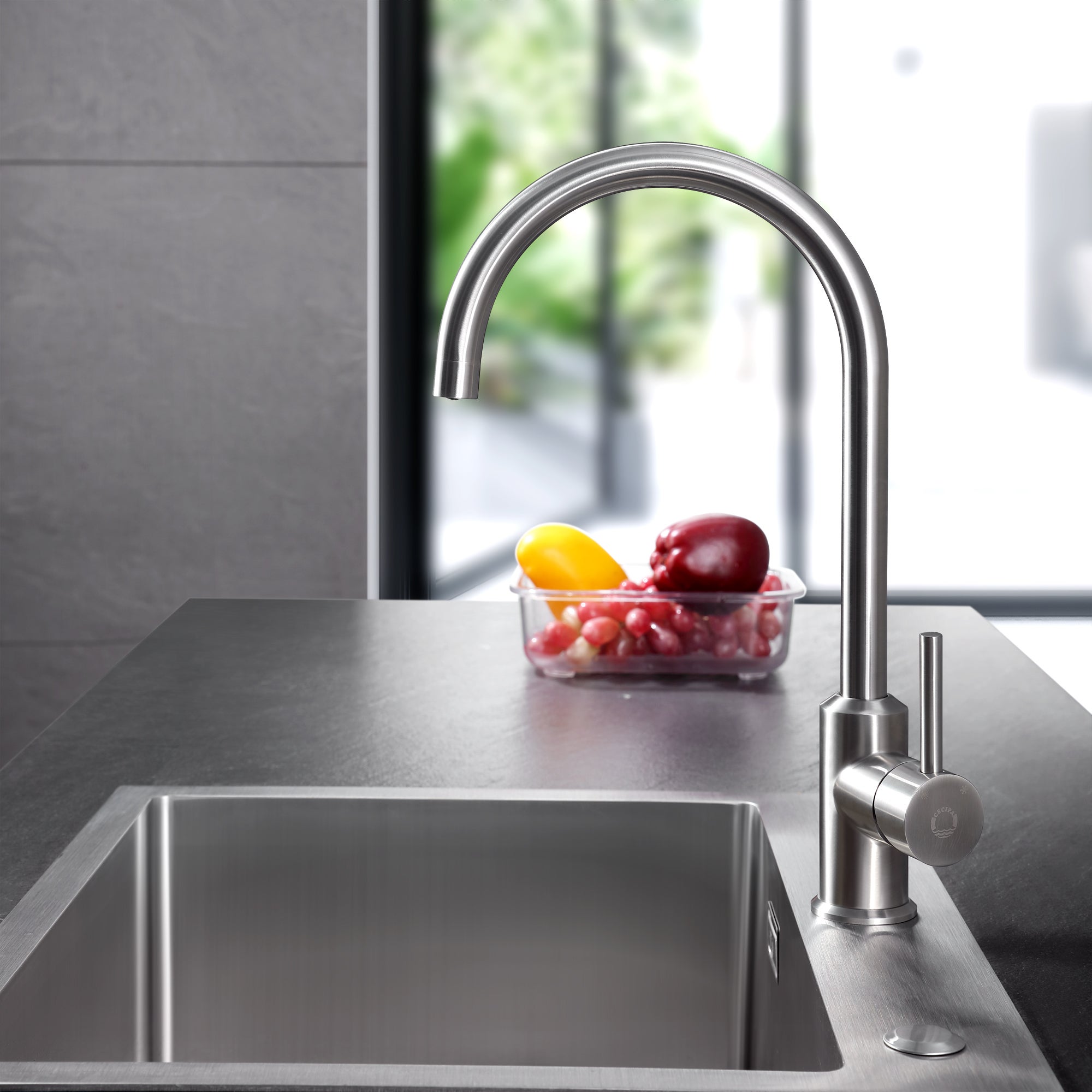 Miscelatore da cucina Cecipa max U-Forme in acciaio inox - Miscelatore per lavello acqua calda e fredda con gocciolatore rimovibile,EU Modello - 4