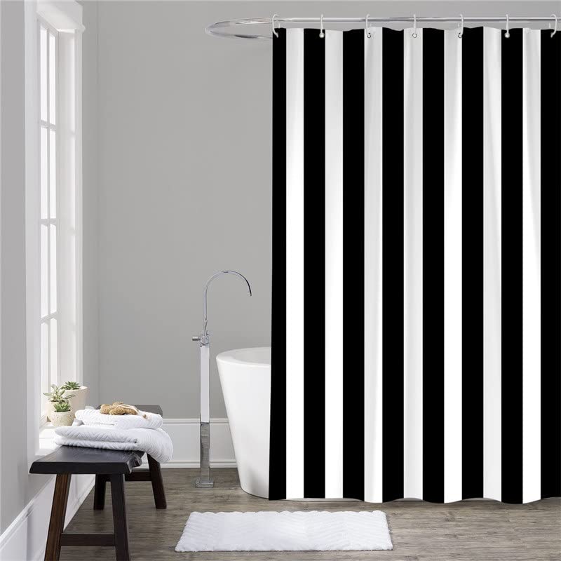 Wodoodporna zasłona prysznicowa w czarno-białe paski, 1 sztuka, bez perforacji, zasłona drzwiowa, odpowiednia do łazienki, kuchni 180*210cm