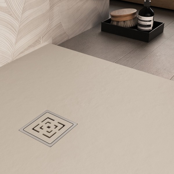 Piatto doccia mineralmarmo roma con griglia in tinta colore crema, dimensioni 100x120 - 2