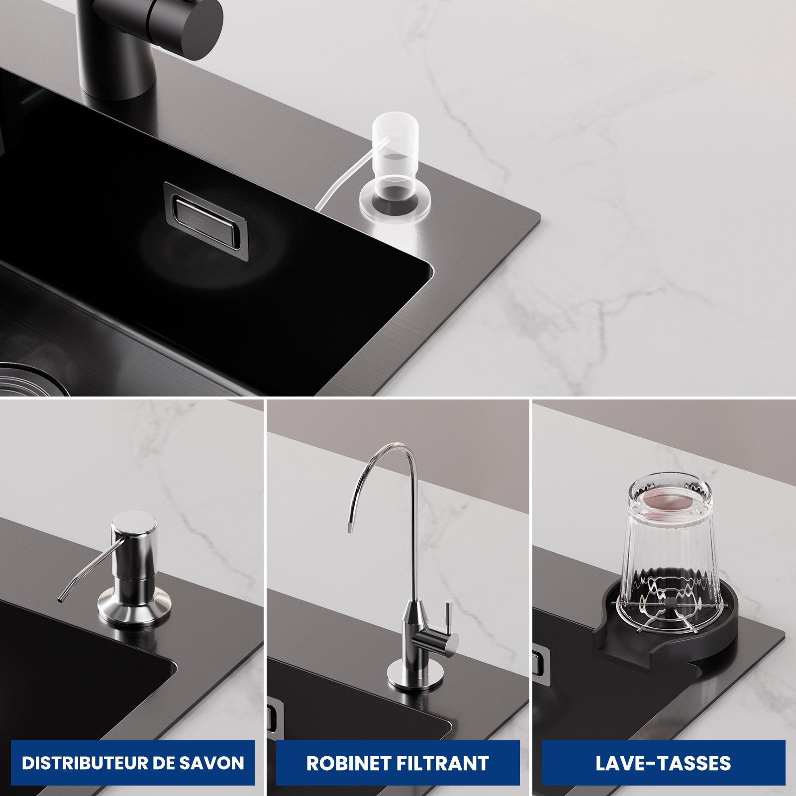 Cecipa max Évier de Cuisine 1 Cuve Inox 60×45×18 cm - Noir Évier 1 Bac avec Panier de Drainage - Évier de Cuisine Grande Capacité,EU Modèle - 8