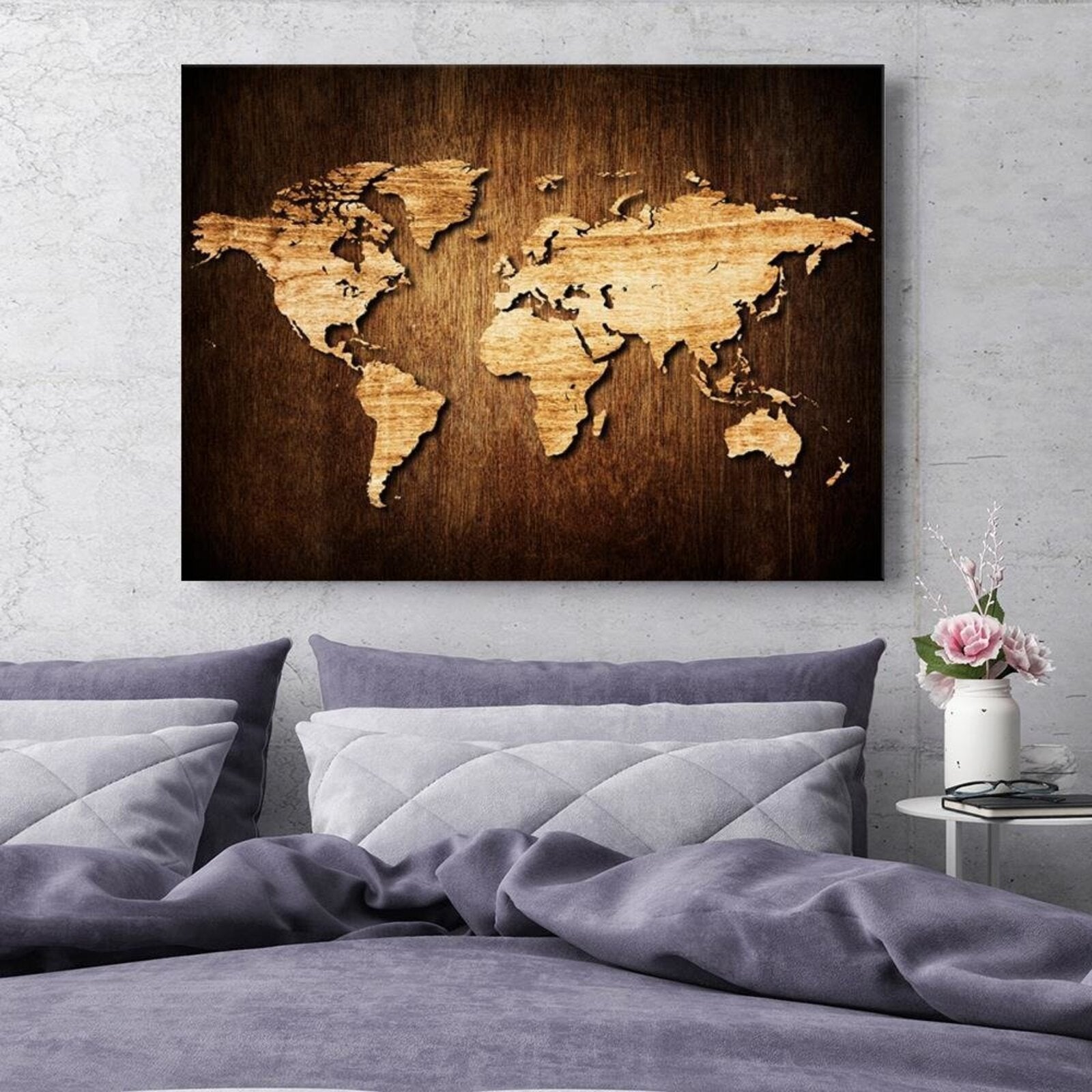 Tableau carte du monde en bois bois - 120 x 80 cm - 3