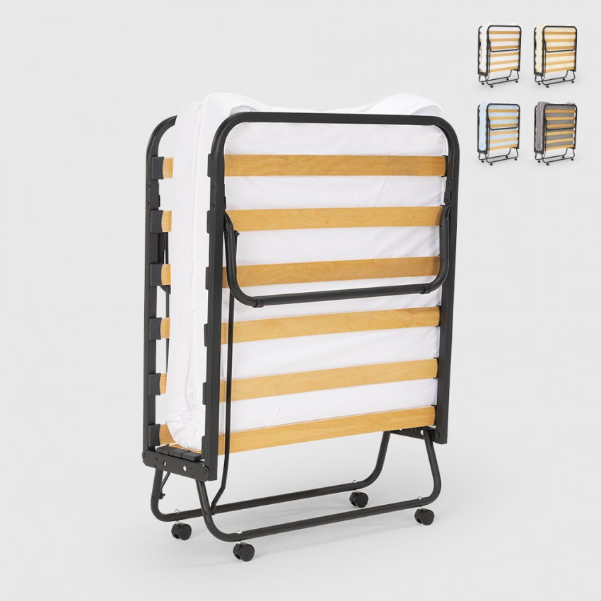 GIANTEX Letto Singolo Pieghevole, Portata di 120 kg, Letto Pieghevole con Materasso e 4 Ruote, 4