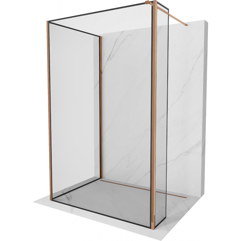 Mexen Kioto ścianka prysznicowa Walk-in 130 x 80 x 30 cm, czarna ramka, różowe złoto - 800-130-080-221-60-70-030