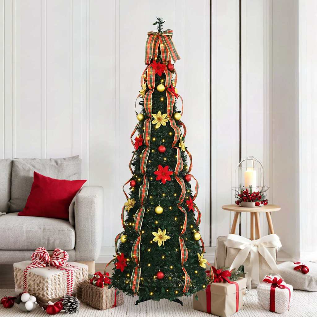 Sztuczna choinka z 150 diodami LED Zielony 180 cm PVC
