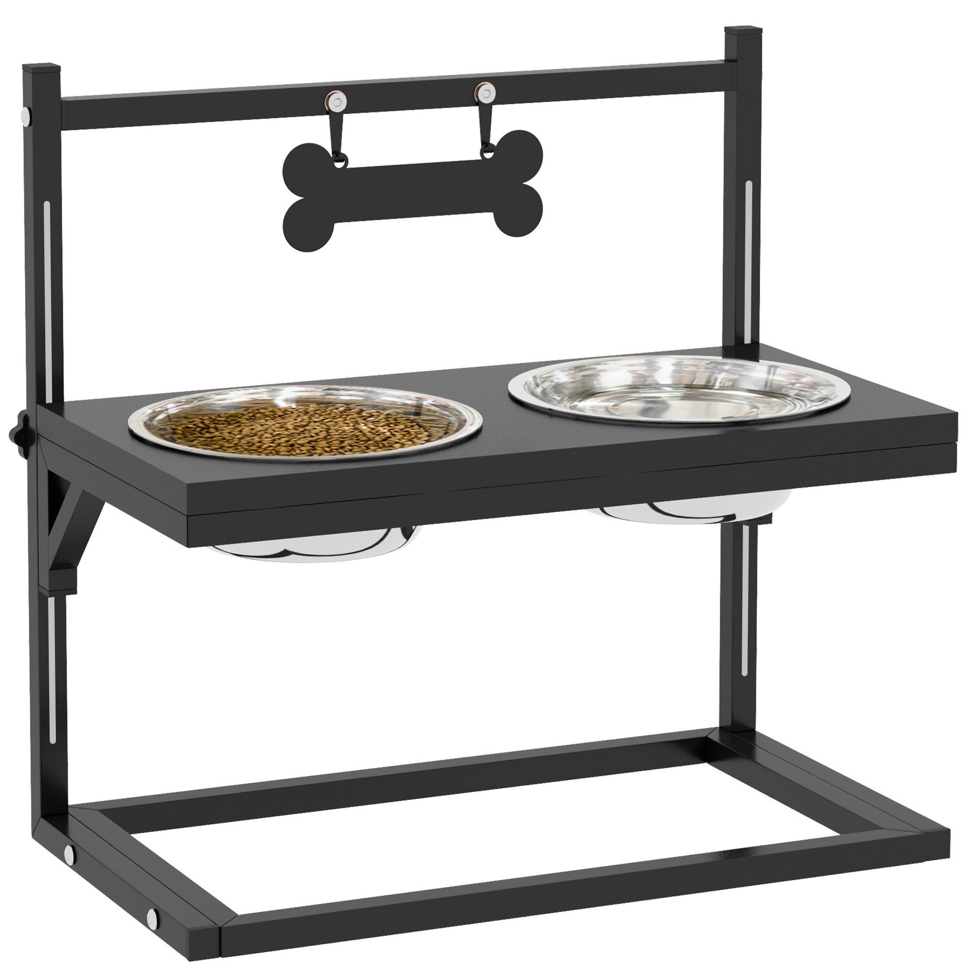 Futterstation Erhhte Futternpfe Fressnpfe, Futternpfe aus Edelstahl,  40,5 x 22 x 39 cm, Schwarz + Silber | Leroy Merlin