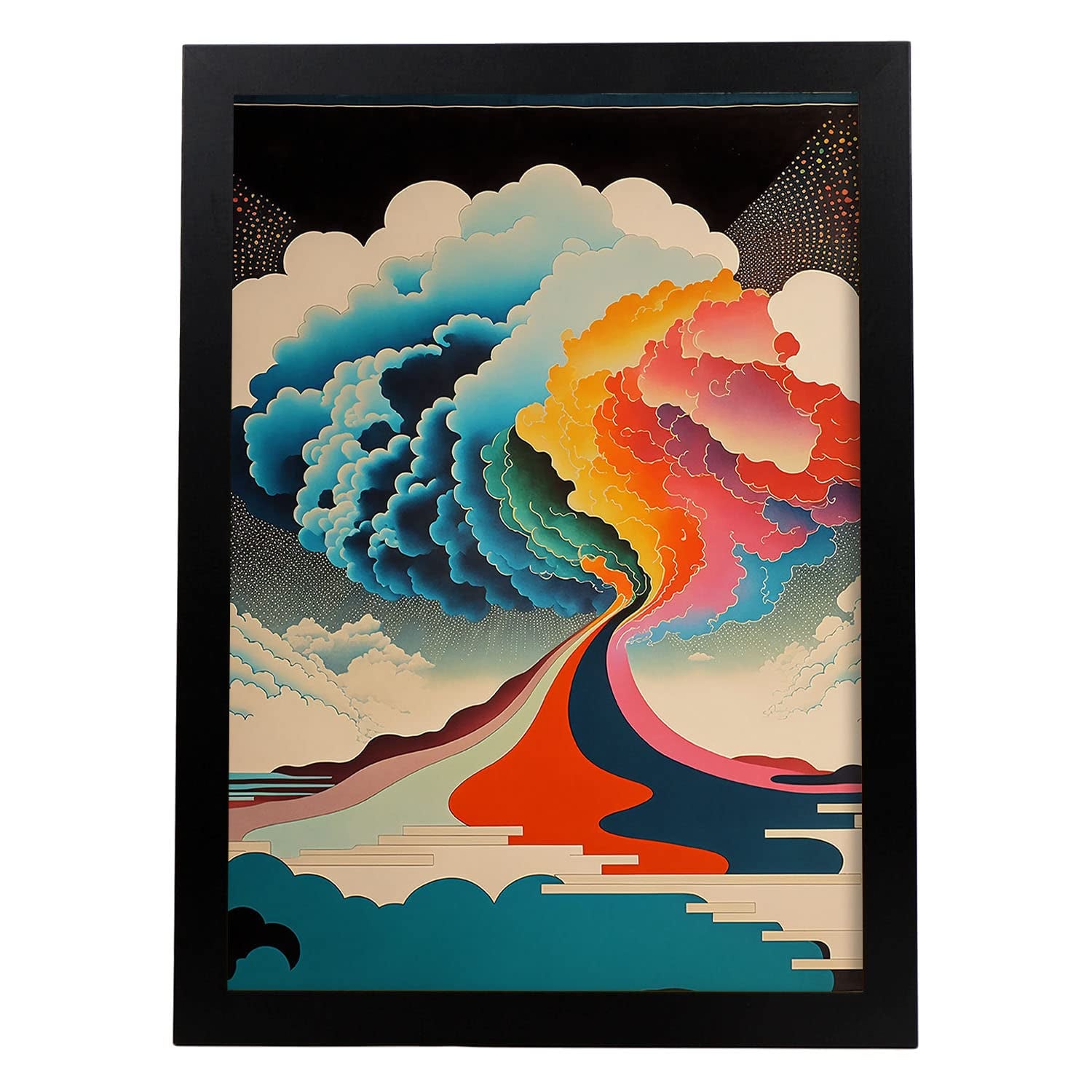 Nacnic poster arcoíris en el estilo de arte japonés ukiyo paisajes abstractos y surrealistas en ilustraciones de arte oriental a3 marco negro