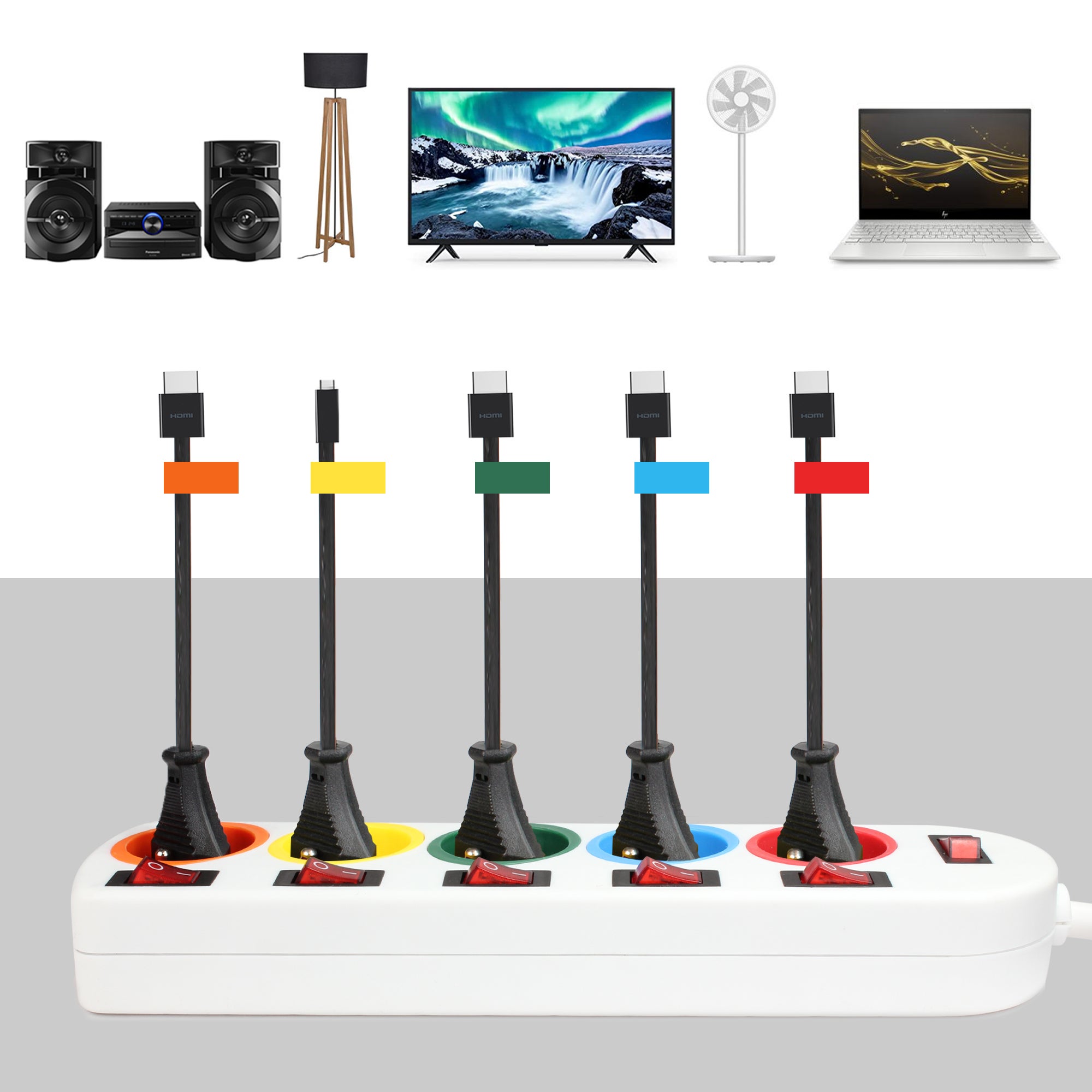 Entretien de la maison MULTIPRISE INTERRUPTEURS INDIVIDUELS Grand multicolore en plastique - 6