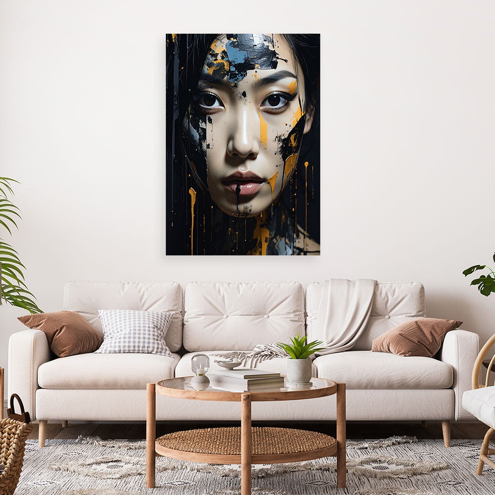Obraz na płótnie do salonu sypialni, Portret kobiety modna abstrakcja imitacja farby 60x90 - 2