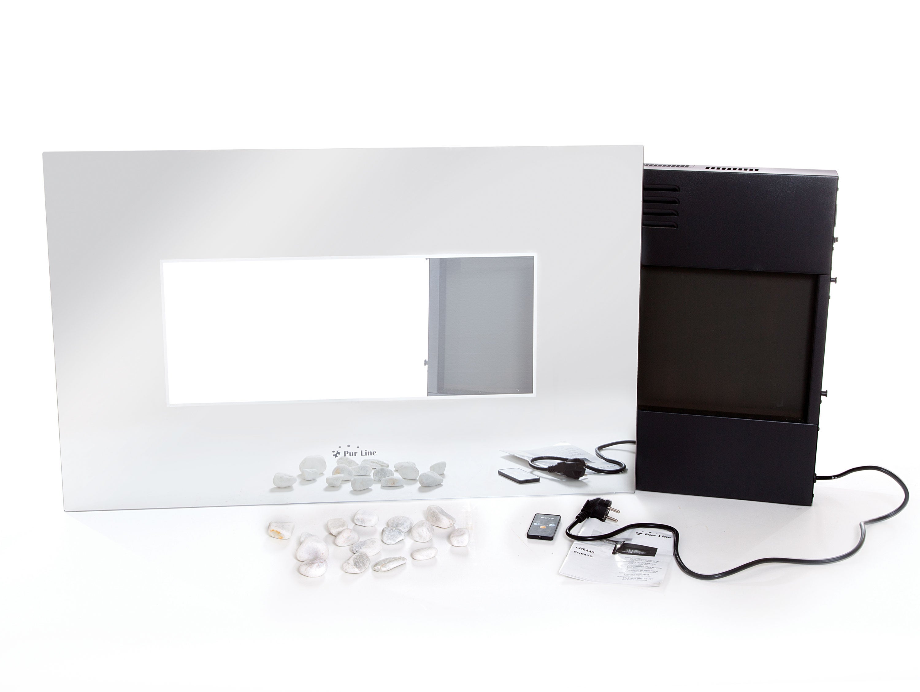 Cheminée électrique en verre trempé effet miroir avec télécommande - 4